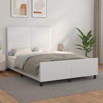 vidaXL Lovos rėmas su galvūgaliu, baltas (White), 140x200 cm, dirbtinė oda