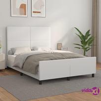balta miegamojo lova - vidaXL Lovos rėmas su galvūgaliu, baltas (White), 140x200 cm, dirbtinė oda - 2 nuotrauka