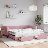 aksomine sofa - vidaXL Aksominė sofa-lova su ištraukiama dalimi ir stalčiais, rožinė (Pink), 100x200 cm - 1 nuotrauka