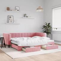 sofa lova stalciai - vidaXL Aksominė lova su ištraukiama dalimi, rožinė (Pink), 90x200 cm, aksomas - 1 nuotrauka