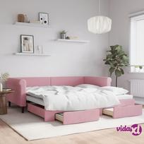 aksomine sofa - vidaXL Aksominė sofa-lova su ištraukiama dalimi ir stalčiais, rožinė (Pink), 100x200 cm - 2 nuotrauka