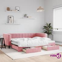 sofa lova stalciai - vidaXL Aksominė lova su ištraukiama dalimi, rožinė (Pink), 90x200 cm, aksomas - 2 nuotrauka