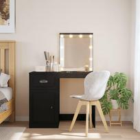 vidaXL Kosmetinis staliukas su LED lemputėmis, juodas (Black), 90x42x132,5cm
