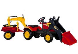 Minamas traktorius Lean Toys Benson su priekaba ir kaušais, raudonas (Red)