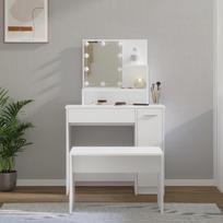 vidaXL Kosmetinis staliukas su LED, baltas (White), apdirbta mediena, 86.5 cm x 35 cm x 136 cm
