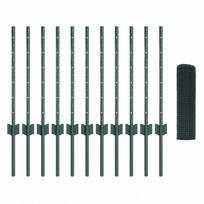 vidaXL Vištų tinklo tvoros rinkinys, 2 vnt., žalia (Green), PVC, metalas, 25 x 0.5 m