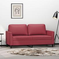 dirbtines odos sofa - vidaXL Dvivietė sofa, raudonojo vyno spalvos (Burgundy), 140cm, dirbtinė oda - 1 nuotrauka