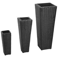 vidaXL Sodo vazonai, 3 vnt., juodi (Black), poliratanas, aukšti
