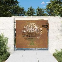 vidaXL Sodo vartai, 85x75 cm, corten plienas, medžio dizaino