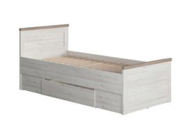 lova su deze 90x200 - BRW Lova Luca Juzi, ąžuolo/balta (Oak/White), 90 x 200 cm, su patalynės dėže, be čiužinio - 2 nuotrauka