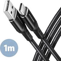 braided usb a to usb c cable - Axagon Data and charging USB 2.0 cable length 1 m. 3A. Black braided. - 1 nuotrauka