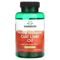 Swanson Pristine Norvegijos menkių kepenų aliejus 1000 mg - 60 minkštųjų gelių
