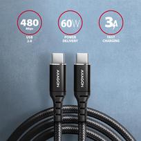 usb type c to usb 2.0 - Axagon Data and charging USB 2.0 cable length 3 m. 3A. PD 60W, 3A. Black braided. - 2 nuotrauka