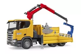 kranas scania 560r - BRUDER Scania Super 560R sunkvežimis su kranu ir padėklais, 03551 - 1 nuotrauka