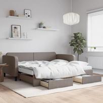 sofa lova su stalciumi - Lova su ištraukiama dalimi, taupe (Taupe), 100x200 cm, audinys - 2 nuotrauka