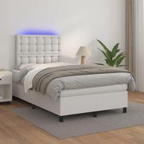 vidaXL Lova su spyruoklėmis ir LED, 120x200 cm, balta (White)