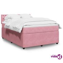 lova 140x200 rozine - vidaXL Lova su spyruoklėmis ir čiužiniu, rožinė (Pink), 140x200 cm, aksomas - 3 nuotrauka