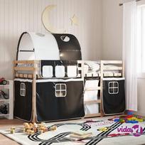 mobellex - vidaXL Dviaukštė lova su užuolaidomis, balta/juoda (White/Black), 90x190 cm, pušis - 2 nuotrauka
