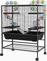 PawHut Žiurkėnų narvelis su ratukais ir vamzdeliais, Juodas (Black)