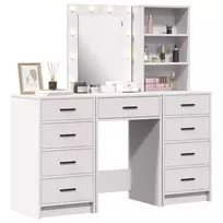 kosmetinis staliukas su stalciukais - vidaXL 3 dalių kosmetinis staliukas su LED, baltas (White) - 1 nuotrauka