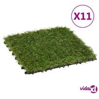vidaXL Dirbtinės žolės plytelės, 11 vnt., žalios (Green), 30 x 30 cm