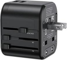us eu adapteriai - USAMS 2xUSB T55 12W 4in1 Universalus kelioninis įkroviklis US/AU/EU/UK Juodas (Black) - 1 nuotrauka