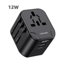 us eu adapteriai - USAMS 2xUSB T55 12W 4in1 Universalus kelioninis įkroviklis US/AU/EU/UK Juodas (Black) - 3 nuotrauka