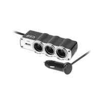 usb radijas automobiliui - Peiying Cigarečių žiebtuvėlio lizdo skirstytuvas X3 su kabeliu ir USB (Black) - 1 nuotrauka