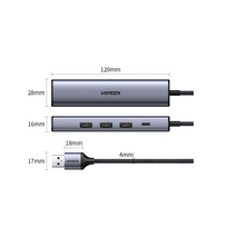 hub - Ugreen daugiafunkcis adapteris HUB USB Type C – 3 x USB / Ethernet RJ-45 / USB Type C PD pilkas (CM475) - 5 nuotrauka