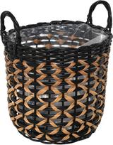 Gėlių vazonas OTE Flower Pot M D015-W40, plastikinis/ratanas, 38 cm x 38 cm, Juodas/Sand (Black/Sand)