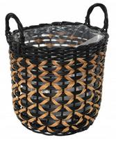vazonai geliu lauko - Gėlių vazonas OTE Flower Pot M D015-W40, plastikinis/ratanas, 38 cm x 38 cm, Juodas/Sand (Black/Sand) - 2 nuotrauka