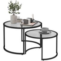 grudinto stiklo stalas - Homcom Kavos staliukų rinkinys, juodas (Black) - 1 nuotrauka