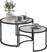 grudinto stiklo stalas - Homcom Kavos staliukų rinkinys, juodas (Black) - 2 nuotrauka