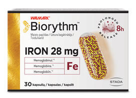 gelezies papildai - BIORYTHM IRON prailginto veikimo, 30 kapsulių - 3 nuotrauka