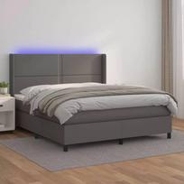 vidaXL Lova su spyruoklėmis ir LED apšvietimu, 180x200 cm, pilka (Grey), dirbtinė oda