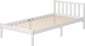 HOMCOM Lovos rėmas su galvūgaliu, baltas (White), 208 x 96 cm, medinis