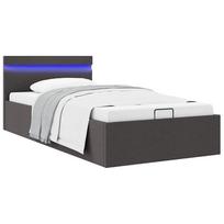 Lovos rėmas su LED apšvietimu ir daiktadėže, pilkas (Grey), 100x200 cm, audinys