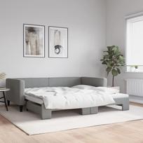 vidaXL Lova su ištraukiama dalimi, šviesiai pilka (Light Grey), 100x200 cm, audinys