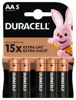 elementai aa - Baterijos DURACELL AA/LR06, 1.5 V, 5 vnt. - 1 nuotrauka