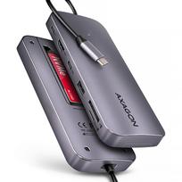 lan sakotuvas - Axagon HMC-6GM2 USB-C 10Gbps šakotuvas 6in1, HDMI, M.2-NVMe/SATA, Gbit-LAN, USB-A, USB-C, Pilka (Gray) - 2 nuotrauka