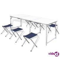 Sulankstomas stovyklavimo baldų komplektas vidaXL, stalas ir 6 kėdės, 180 x 60 cm, baltas (White)