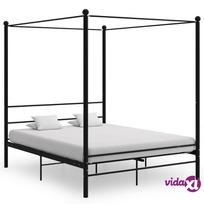 lovos remai 160x200 - vidaXL Lovos rėmas su baldakimu, 160x200 cm, juodas (Black), metalas - 2 nuotrauka