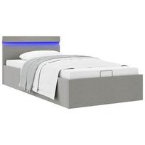 vidaXL Lovos rėmas su LED ir daiktadėže, 90x200 cm, pilkas (Grey)