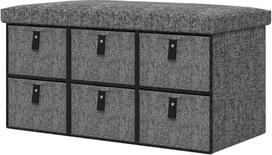 HOMCOM Batų suolas su 6 dėžutėmis, tamsiai pilka (Dark Gray), 76,5 cm x 38 cm x 38 cm