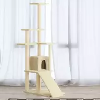 draskykles katems - vidaXL Draskyklė katėms su stovais iš sizalio, kreminė (Cream), 155 cm - 2 nuotrauka
