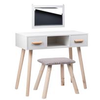 kosmetinis staliuko kedute - ALVA Kosmetinis staliukas su veidrodžiu ir kėdute, baltas (White) - 2 nuotrauka