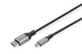 displayport 2.1 kabelis - Digitus DB-340106-020-S 8K DisplayPort Adapter Cable, Mini DP į DP, 2 m Juodas (Black) - 1 nuotrauka