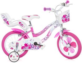 papildomi ratukai - Dviratis vaikiškas Dino Bikes Flappy, rožinis/įvairių spalvų, 16" - 1 nuotrauka