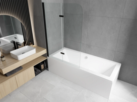 vonios 180x80 - Vonia Mexen Cube, 180x80 cm, su stiklo sienele, balta (White) + juoda (Black) - 2 nuotrauka