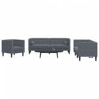vidaXL Chesterfield sofų komplektas su pagalvėlėmis, 3 dalių, pilka (Grey)